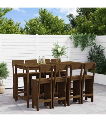 vidaXL 9 Piece Garden Bar Set Honey Brown Solid Wood Pine