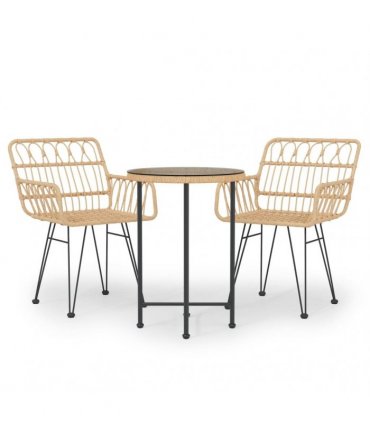 vidaXL 3 Piece Garden Dining Set Poly Rattan
