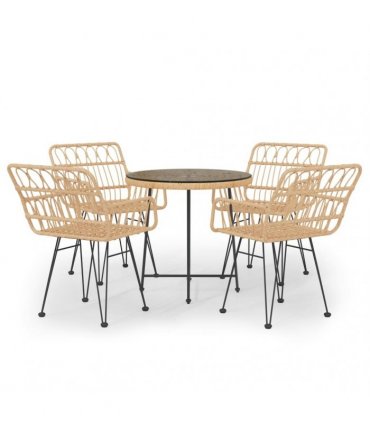 vidaXL 5 Piece Garden Dining Set Poly Rattan