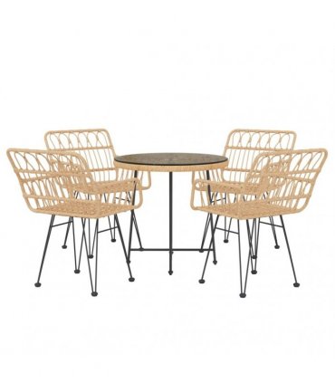 vidaXL 5 Piece Garden Dining Set Poly Rattan