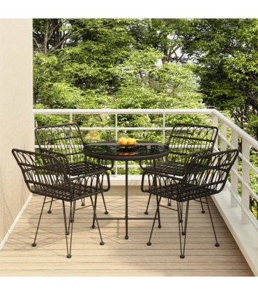 vidaXL 5 Piece Garden Dining Set Black Poly Rattan