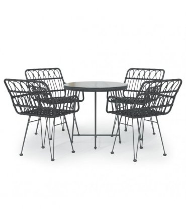 vidaXL 5 Piece Garden Dining Set Black Poly Rattan