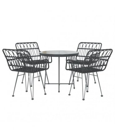 vidaXL 5 Piece Garden Dining Set Black Poly Rattan