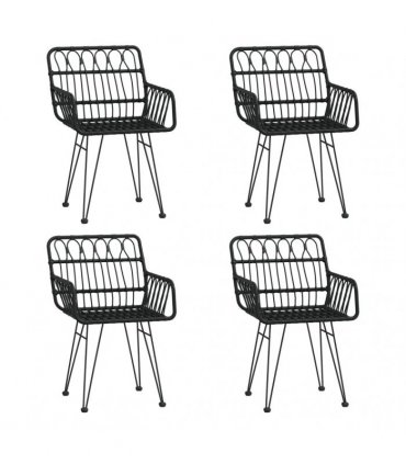 vidaXL 5 Piece Garden Dining Set Black Poly Rattan