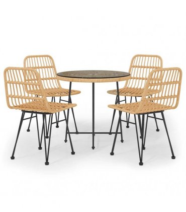 vidaXL 5 Piece Garden Dining Set Poly Rattan