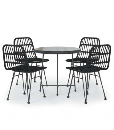 vidaXL 5 Piece Garden Dining Set Black Poly Rattan