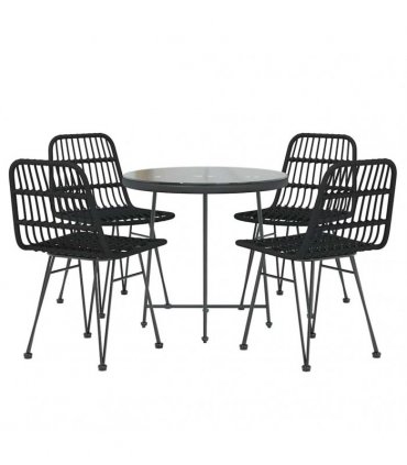vidaXL 5 Piece Garden Dining Set Black Poly Rattan