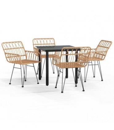 vidaXL 5 Piece Garden Dining Set Poly Rattan