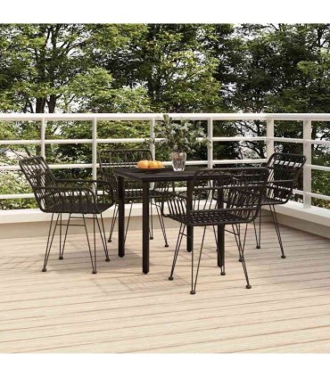 vidaXL 5 Piece Garden Dining Set Black Poly Rattan