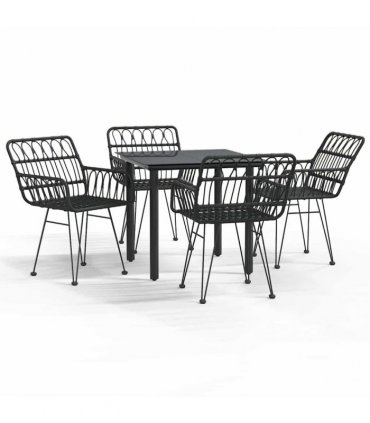 vidaXL 5 Piece Garden Dining Set Black Poly Rattan