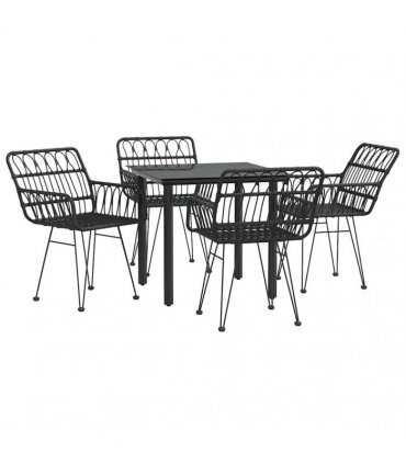 vidaXL 5 Piece Garden Dining Set Black Poly Rattan