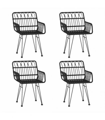 vidaXL 5 Piece Garden Dining Set Black Poly Rattan