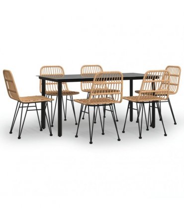 vidaXL 7 Piece Garden Dining Set Poly Rattan