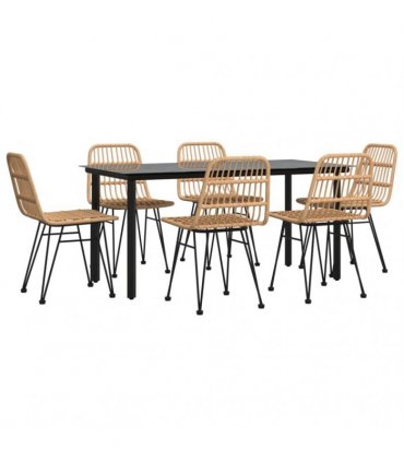 vidaXL 7 Piece Garden Dining Set Poly Rattan
