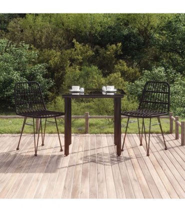 vidaXL 3 Piece Garden Dining Set Black Poly Rattan