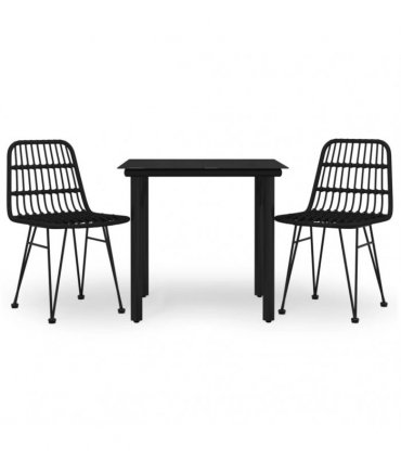 vidaXL 3 Piece Garden Dining Set Black Poly Rattan
