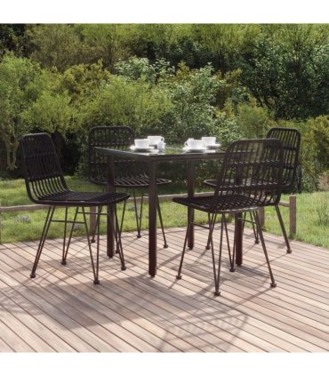 vidaXL 5 Piece Garden Dining Set Black Poly Rattan