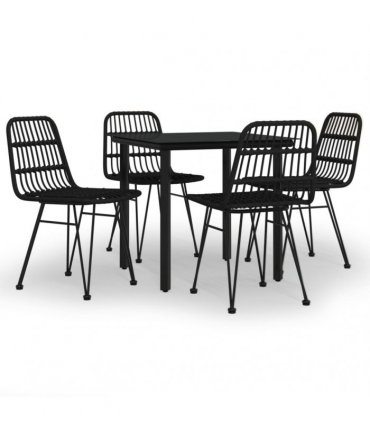 vidaXL 5 Piece Garden Dining Set Black Poly Rattan