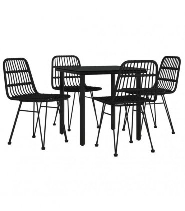 vidaXL 5 Piece Garden Dining Set Black Poly Rattan