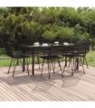 vidaXL 7 Piece Garden Dining Set Black Poly Rattan