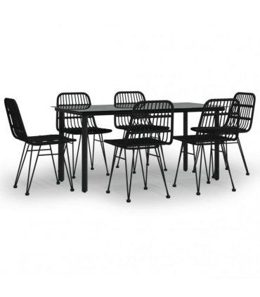 vidaXL 7 Piece Garden Dining Set Black Poly Rattan