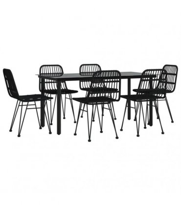 vidaXL 7 Piece Garden Dining Set Black Poly Rattan