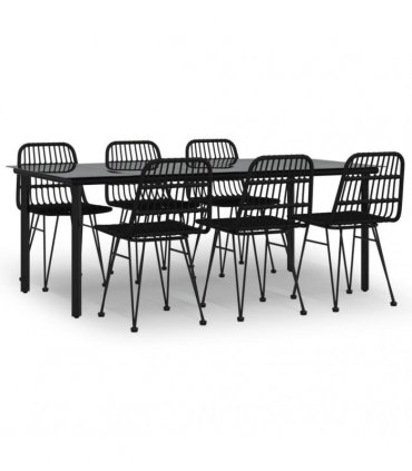 vidaXL 7 Piece Garden Dining Set Black Poly Rattan