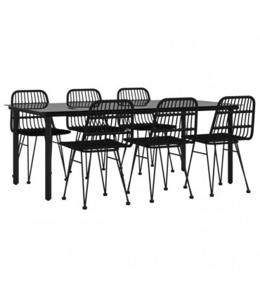 vidaXL 7 Piece Garden Dining Set Black Poly Rattan