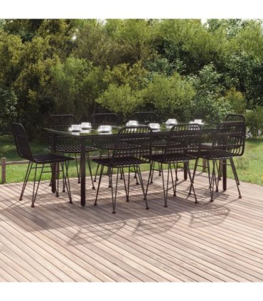 vidaXL 9 Piece Garden Dining Set Black Poly Rattan