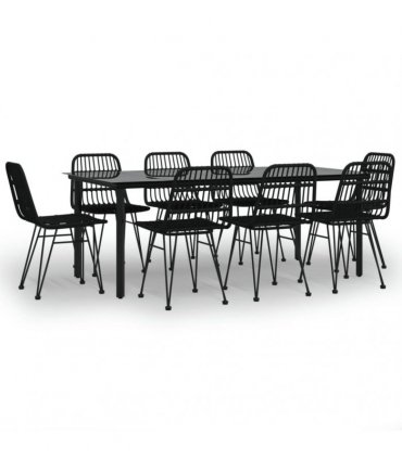 vidaXL 9 Piece Garden Dining Set Black Poly Rattan