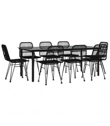 vidaXL 9 Piece Garden Dining Set Black Poly Rattan