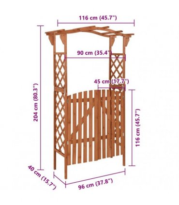 vidaXL Pergola with Gate 116x40x204 cm Solid Firwood