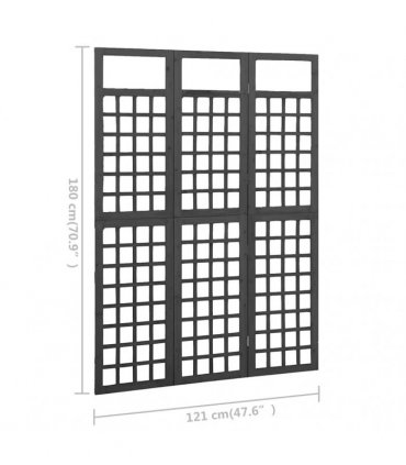 vidaXL 3-Panel Room Divider/Trellis Solid Fir Wood Black 121x180 cm