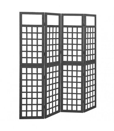 vidaXL 4-Panel Room Divider/Trellis Solid Fir Wood Black 161x180 cm