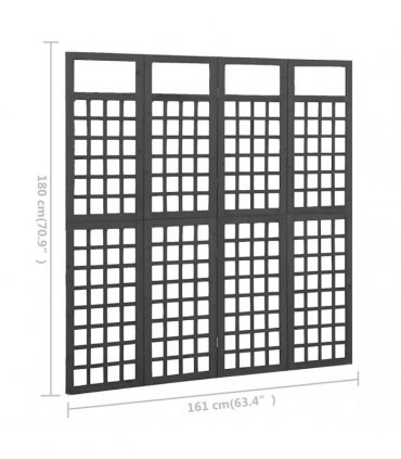 vidaXL 4-Panel Room Divider/Trellis Solid Fir Wood Black 161x180 cm
