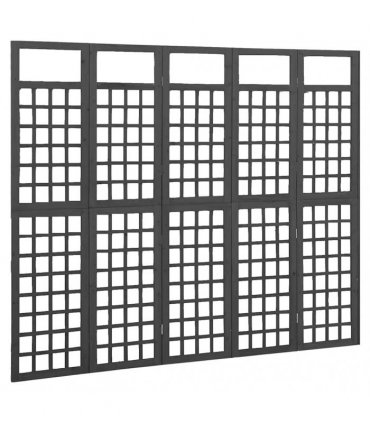 vidaXL 5-Panel Room Divider/Trellis Solid Fir Wood Black 201,5x180 cm