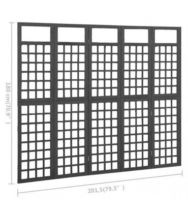 vidaXL 5-Panel Room Divider/Trellis Solid Fir Wood Black 201,5x180 cm