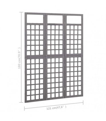 vidaXL 3-Panel Room Divider/Trellis Solid Fir Wood Grey 121x180 cm