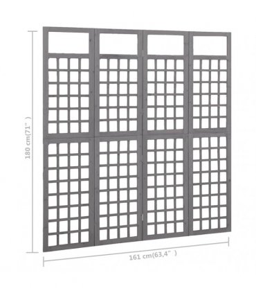 vidaXL 4-Panel Room Divider/Trellis Solid Fir Wood Grey 161x180 cm