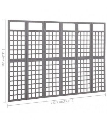 vidaXL 6-Panel Room Divider/Trellis Solid Fir Wood Grey 242,5x180 cm