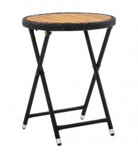 vidaXL Tea Table Black 60 cm Poly Rattan and Solid Acacia Wood