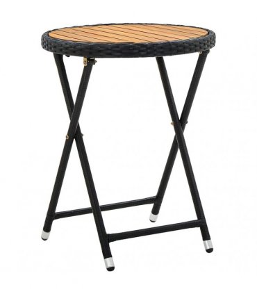 vidaXL Tea Table Black 60 cm Poly Rattan and Solid Acacia Wood