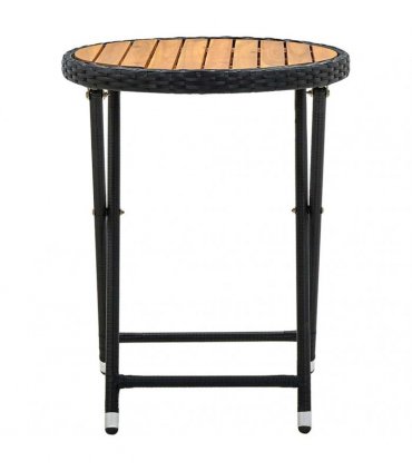 vidaXL Tea Table Black 60 cm Poly Rattan and Solid Acacia Wood