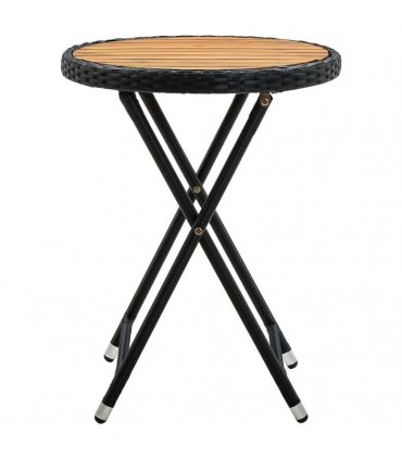 vidaXL Tea Table Black 60 cm Poly Rattan and Solid Acacia Wood