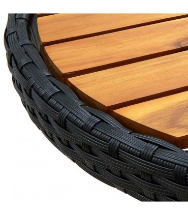 vidaXL Tea Table Black 60 cm Poly Rattan and Solid Acacia Wood