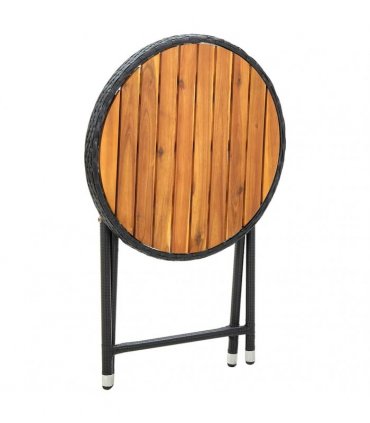 vidaXL Tea Table Black 60 cm Poly Rattan and Solid Acacia Wood