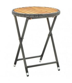 vidaXL Tea Table Grey 60 cm Poly Rattan and Solid Acacia Wood