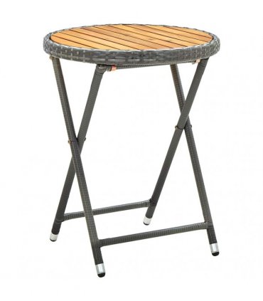 vidaXL Tea Table Grey 60 cm Poly Rattan and Solid Acacia Wood