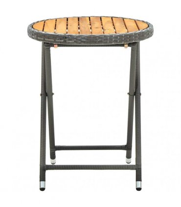 vidaXL Tea Table Grey 60 cm Poly Rattan and Solid Acacia Wood