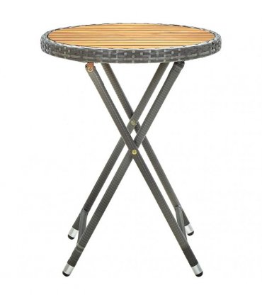 vidaXL Tea Table Grey 60 cm Poly Rattan and Solid Acacia Wood